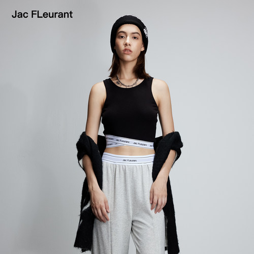 JAC FLEURANT秋冬新款吊带背心交叉织带黑色上衣短款显瘦款
