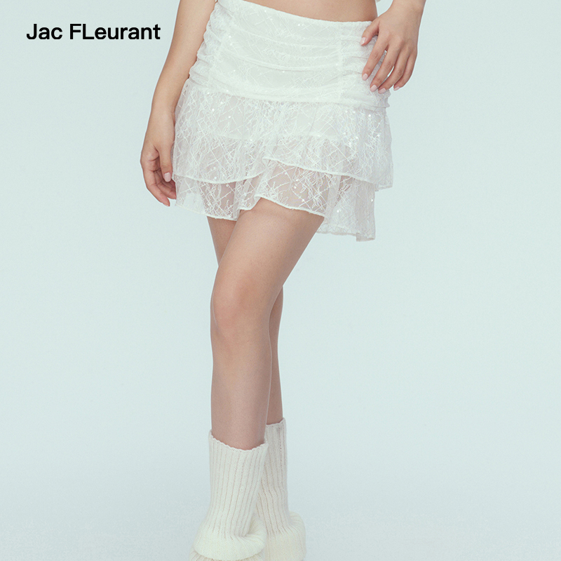 百褶短裙雪纺蕾丝官方直营
