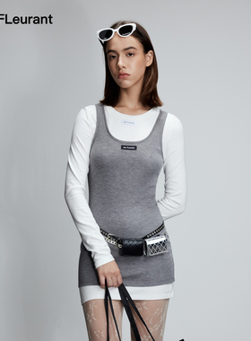 JAC FLEURANT秋冬新品灰白拼接LOGO标签连衣裙时尚简约女士