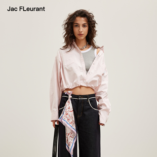 休闲短款 粉色收腰松紧廓形套头衬衫 女 FLEURANT2026春夏新品 JAC