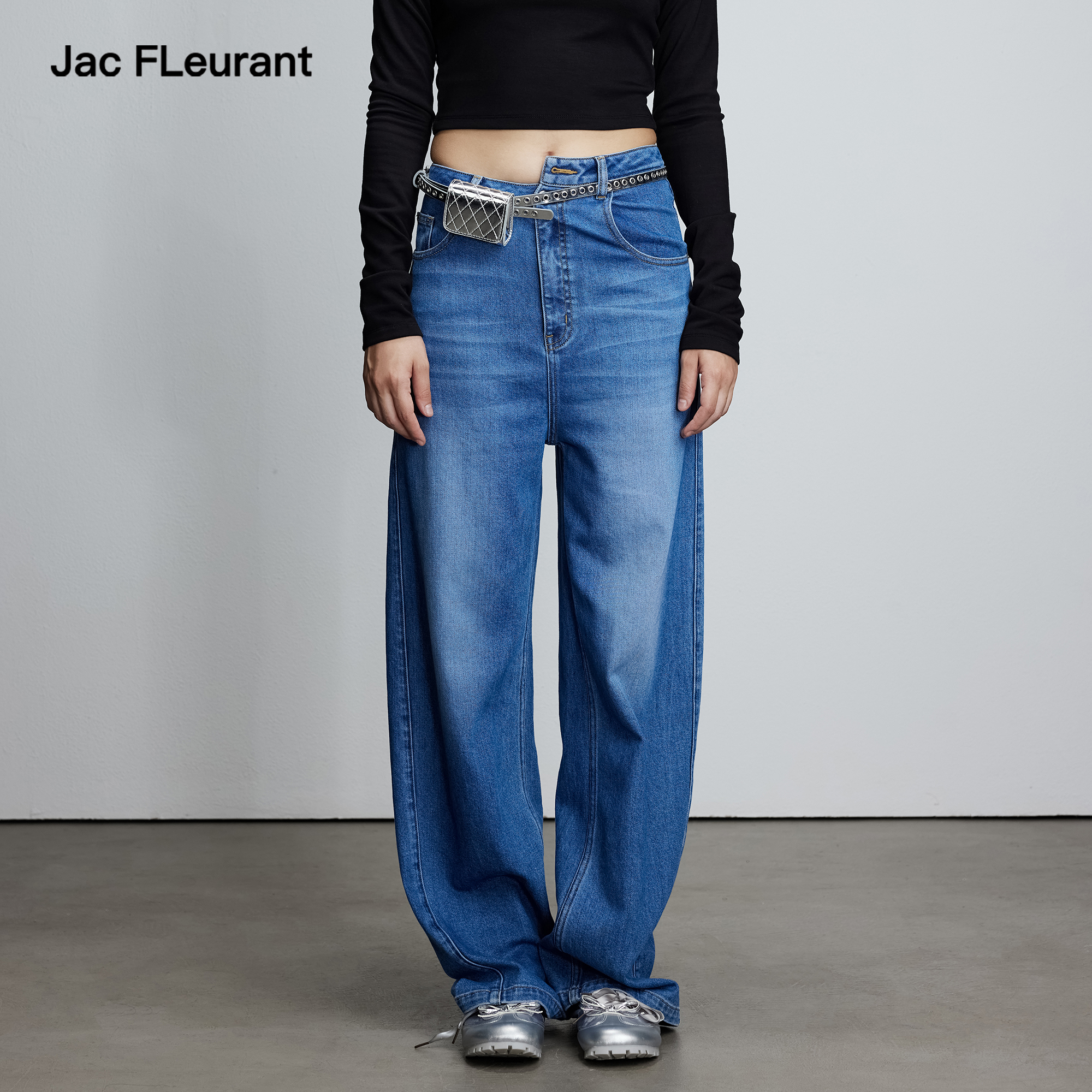 JAC FLEURANT2025秋冬新款牛仔经典错位腰弯刀裤百搭女士时尚款