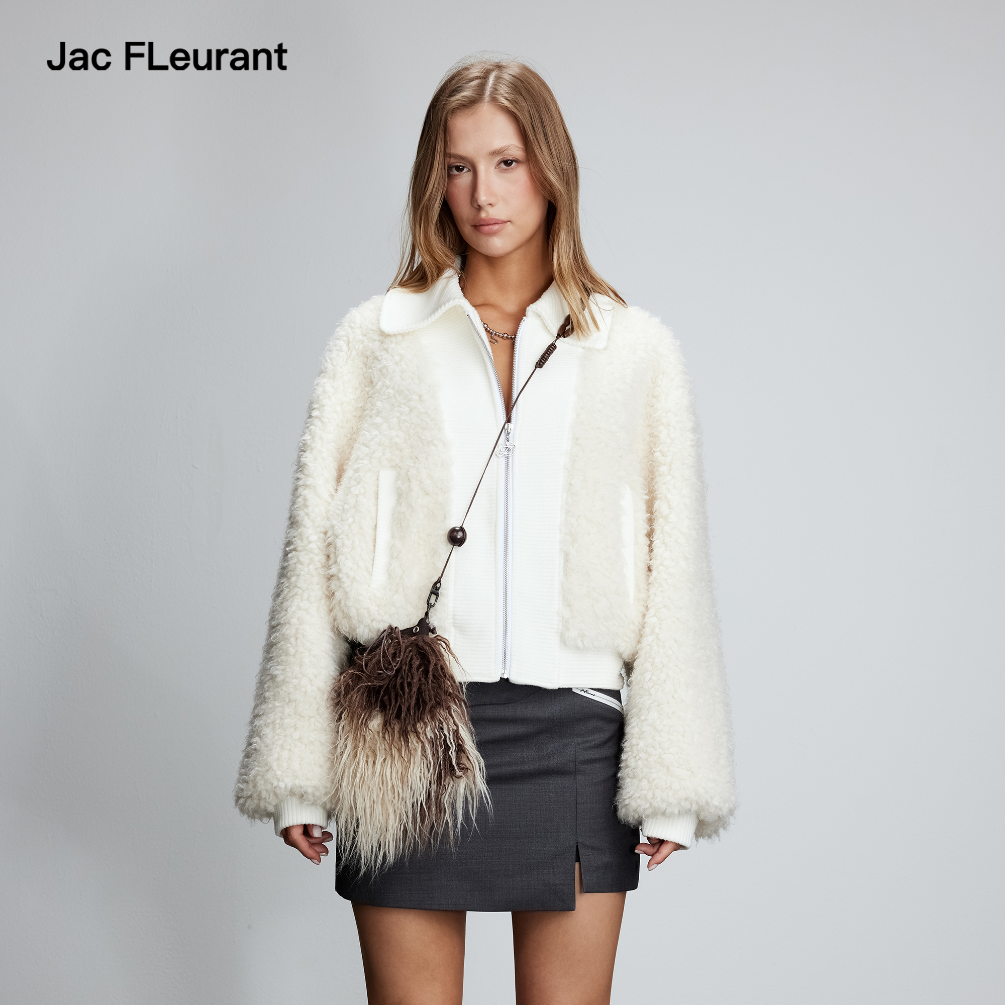 JAC FLEURANT2025新款拼接外套女简约复古上衣宽松翻领短款冬装