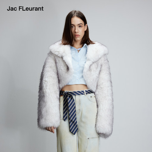 JAC FLEURANT秋冬新款环保皮草翻领外套女时尚保暖短款冬装