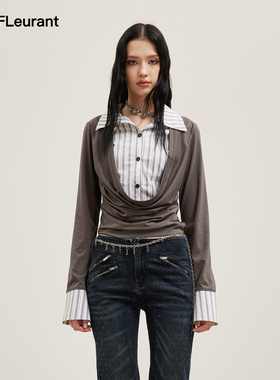JAC FLEURANT2026春夏新品假两件荡领拼接条纹长袖下衬衫女两色
