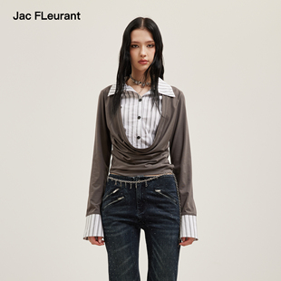 下衬衫 假两件荡领拼接条纹长袖 女两色 FLEURANT2026春夏新品 JAC