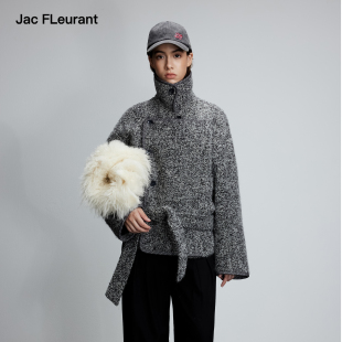 秋冬羊毛羊驼毛短款 林允同款 廓形绑带大衣外套 FLEURANT JAC