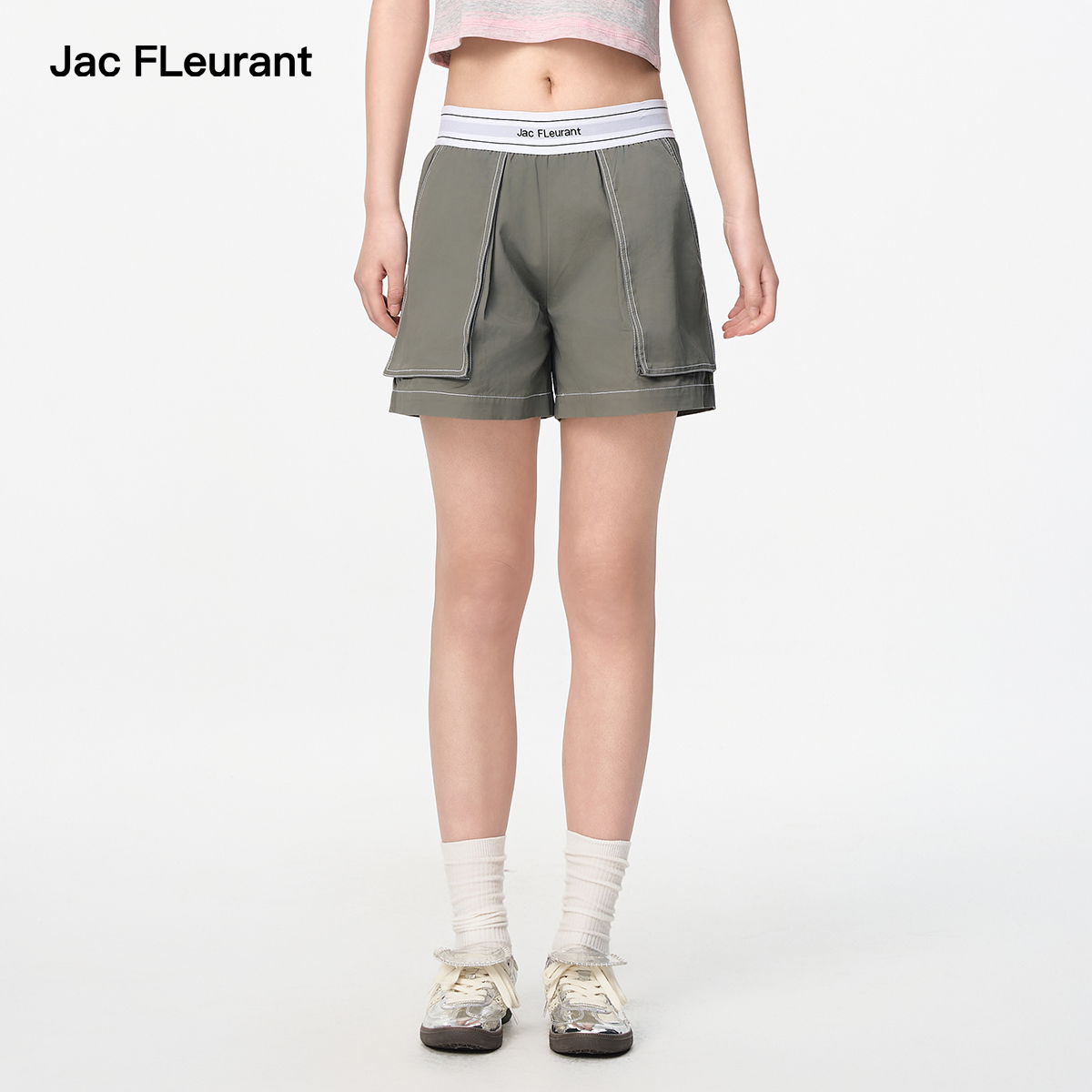 JAC FLEURANT2025春夏新品松紧织带LOGO五分工装短裤