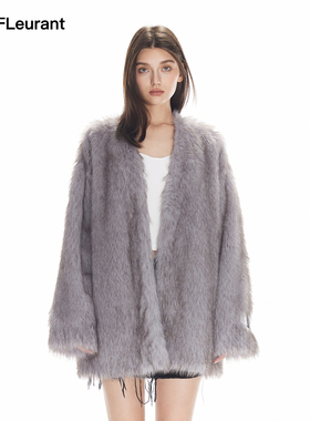 JAC FLEURANT秋冬新品灰色托卡染尖时髦高级女士外套