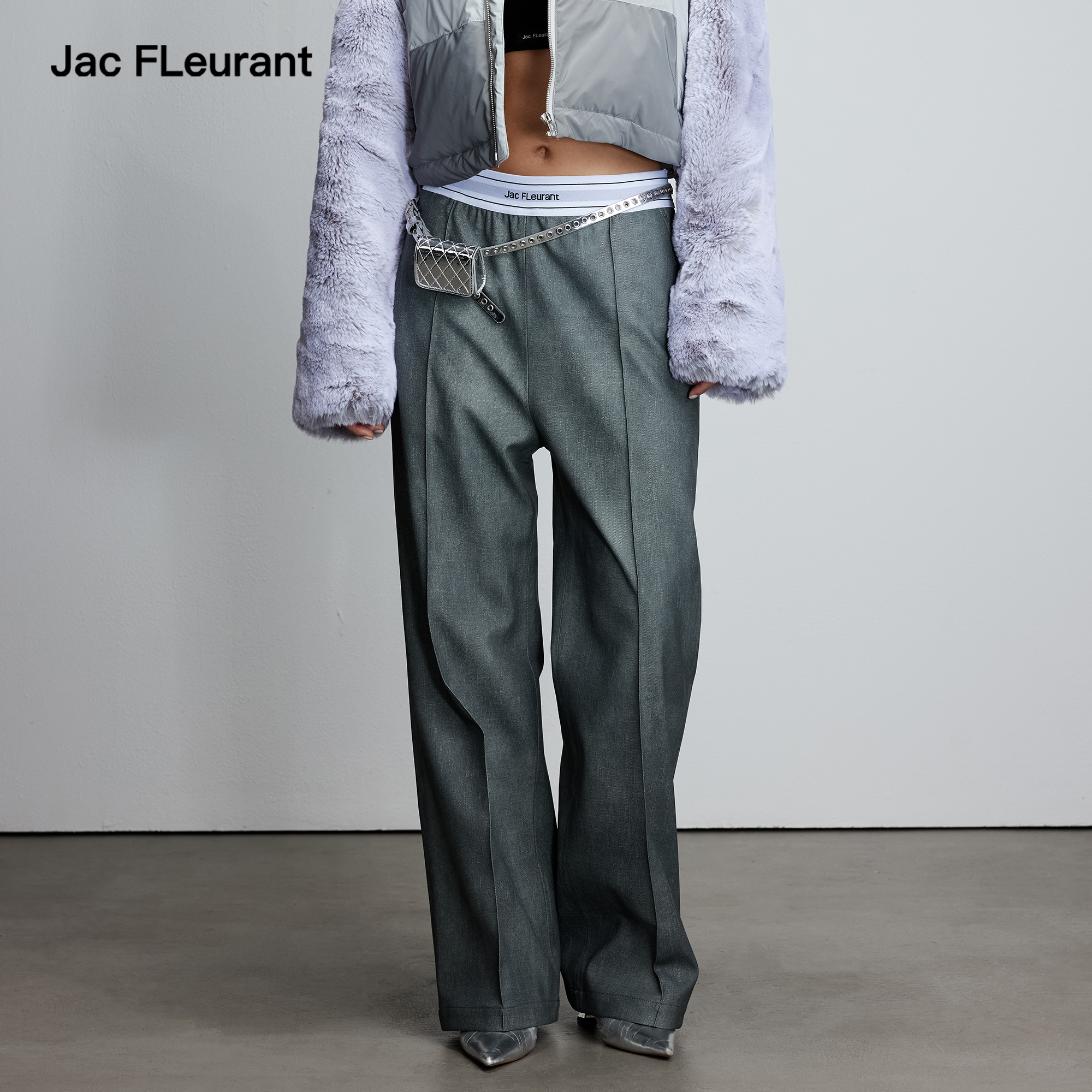 JAC FLEURANT2025秋冬新品仿牛仔面料松紧Logo织带皮裤休闲裤