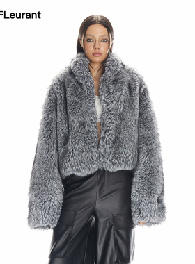 JAC FLEURANT秋冬新品灰色简约高级时尚女士仿兔毛环保皮草外套