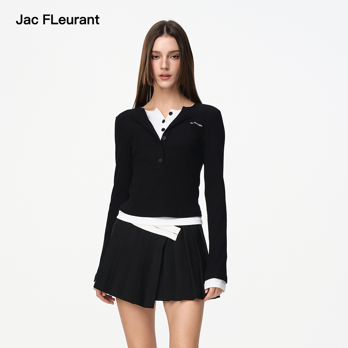 JAC FLEURANT【柳多恋同款】2025秋季新款长袖假两件修身拼色上衣