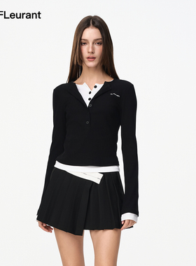 JAC FLEURANT【柳多恋同款】秋季新款长袖假两件修身拼色上衣