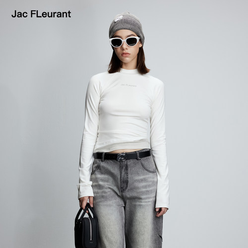 JAC FLEURANT【徐艺洋同款】高领灰白拼接LOGO打底内搭上衣长袖