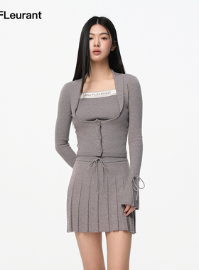 JAC FLEURANT秋季新款绑带假两件针织上衣短裙套装灰色蓝色