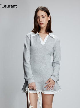 JAC FLEURANT秋季新品灰白拼接荷叶边卫衣连衣裙时尚减龄款