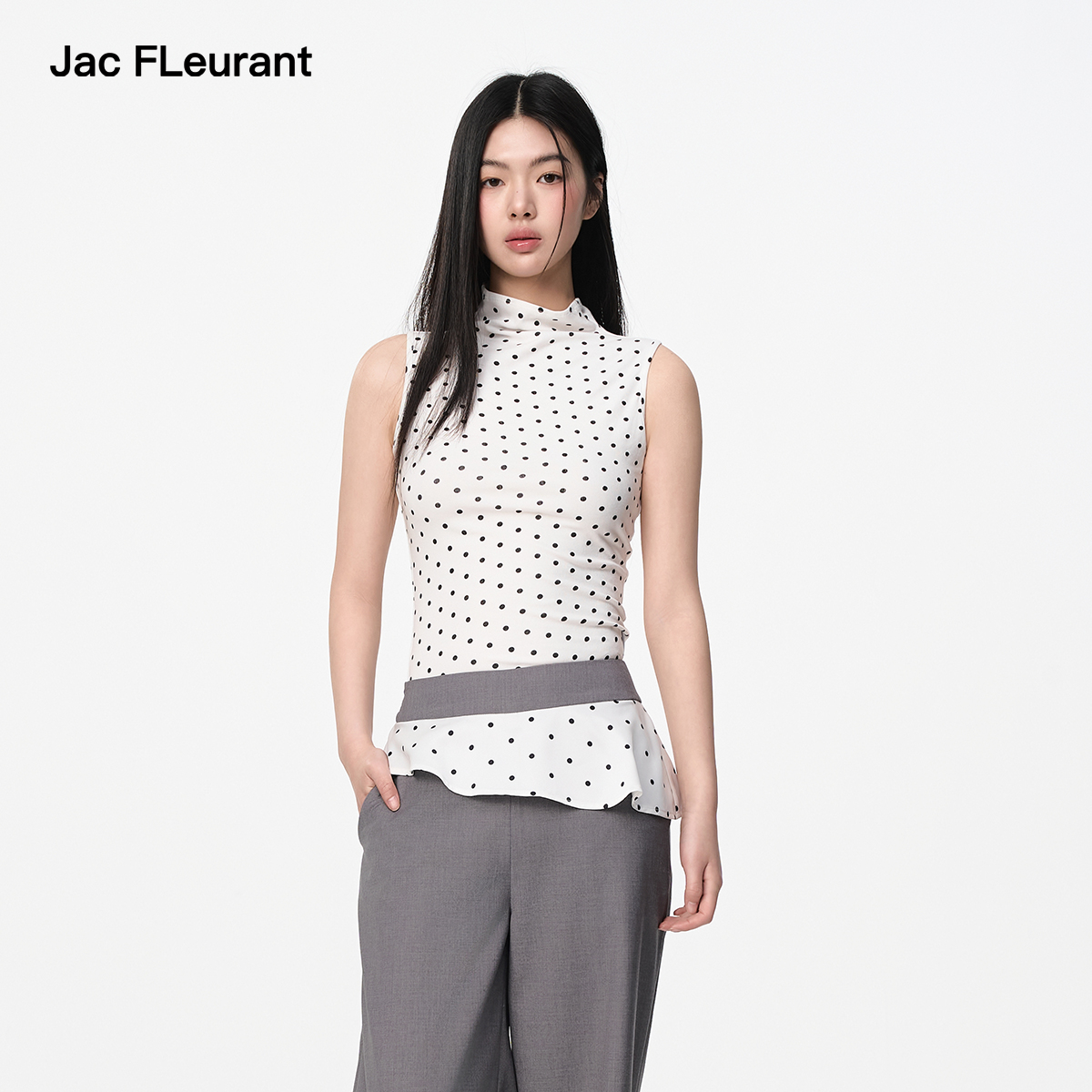 【twice- mina同款】JAC FLEURANT2025新品波点修身无袖背心上衣