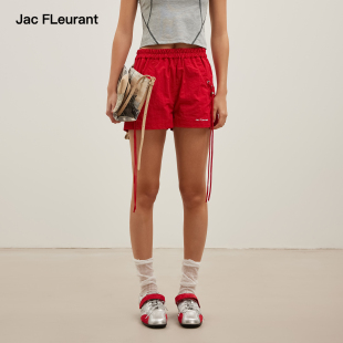 女松紧腰红色抽绳宽松直筒裤 JAC 休闲短裤 新款 FLEURANT2026夏季