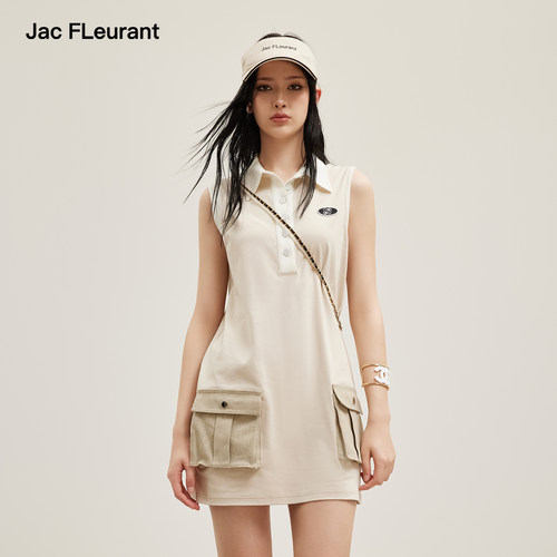JAC FLEURANT2026春夏新品卡其拼色POLO领立体口袋无袖连衣裙女