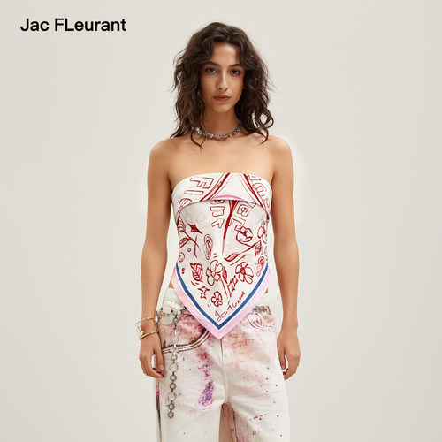 林恩如徐若晗同款JAC FLEURANT2026秋季新款涂鸦丝巾露背抹胸女