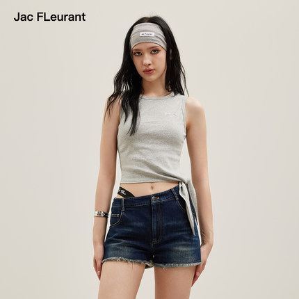 JAC FLEURANT【孙怡同款】2026夏季灰色刺绣LOGO打结绑带背心女