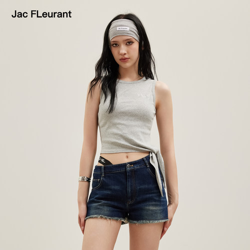 JAC FLEURANT【孙怡同款】2026夏季灰色刺绣LOGO打结绑带背心女