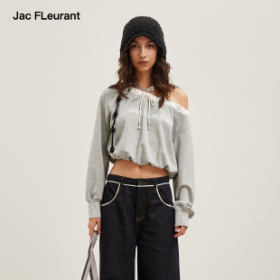 卫衣 拼接松紧露肩LOGO印花不规则短款 JAC FLEURANT2026春夏新品