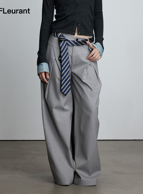 JAC FLEURANT【何洁同款】V腰双褶裥西裤宽松休闲细条纹休闲裤