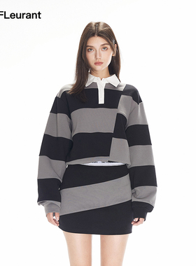 JAC FLEURANT新品黑灰条纹高级感polo领连衣裙