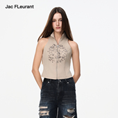 卡其印花无袖 JAC 拉链女背心 lia同款 夏新款 FLEURANT itzy