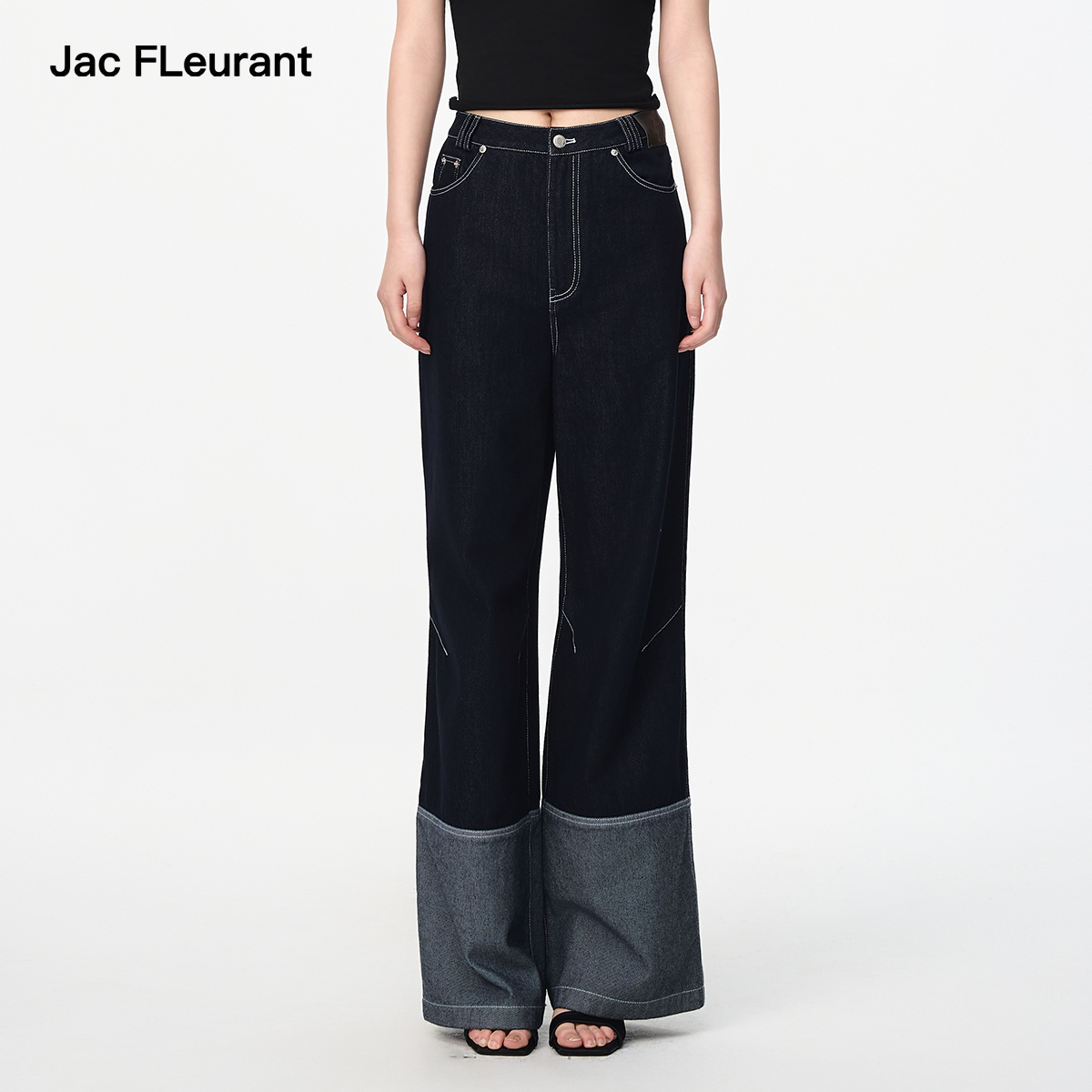 【明星同款】JAC FLEURANT25新款原牛复古拼接阔腿女士牛仔裤