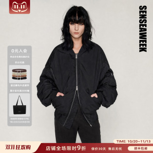 SENSEAWEEK26秋冬新品皱感棒球服外套落肩前长后短飞行羽绒夹克