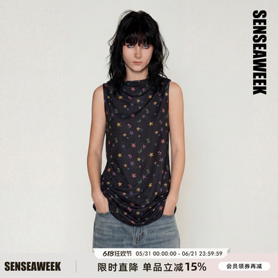 SENSEAWEEK松弛感清凉无袖中长款上衣海星印花背心