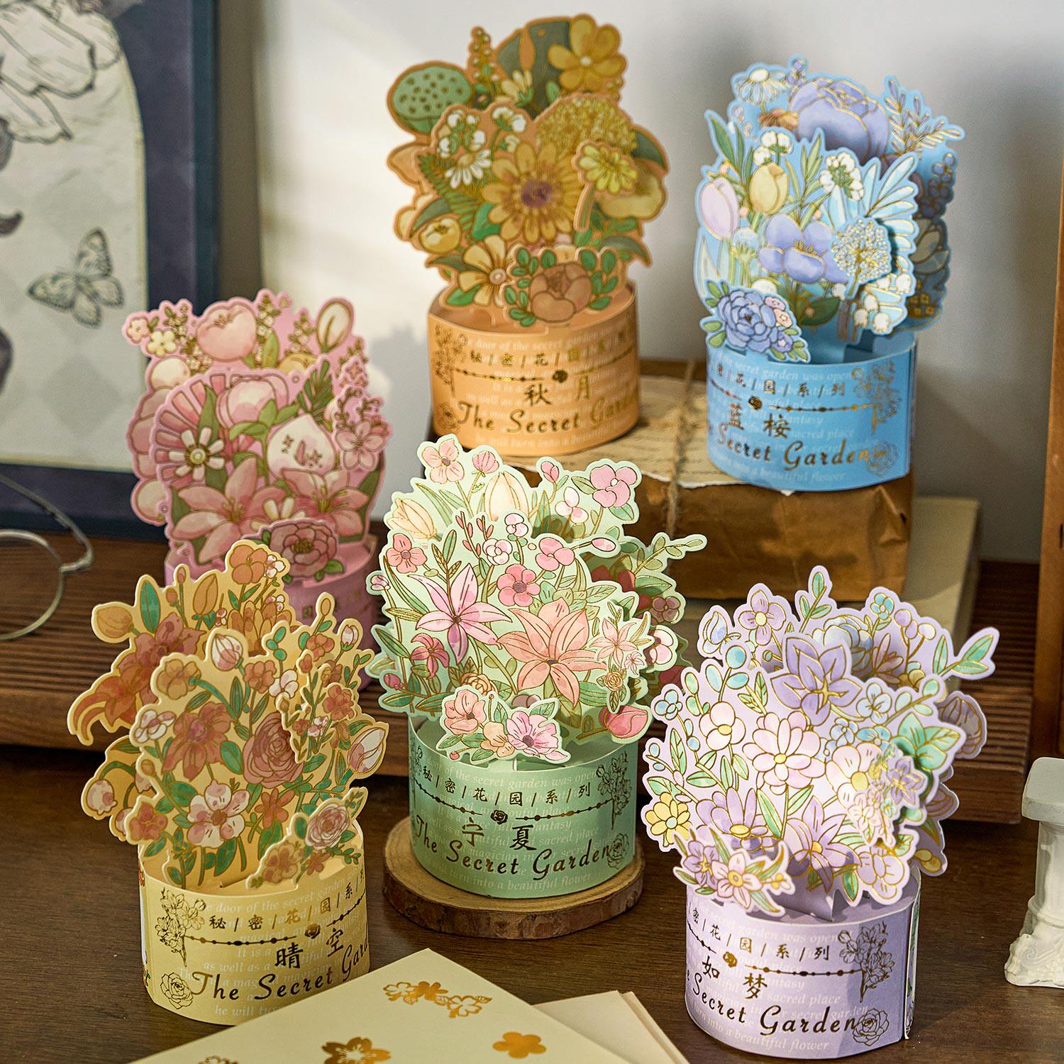 神秘花园3d花束立体烫金贺卡幼儿园学生手工diy礼物节日万用礼物卡片