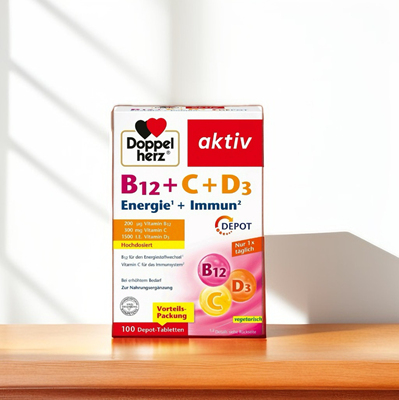 「一件包邮」德国发货Doppelherz双心B12+C+D3复合维生素缓释片
