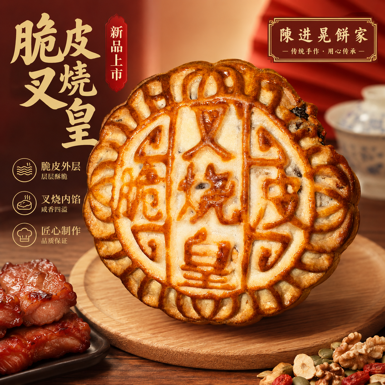 陈进晃月饼广式五仁叉烧皇一筒4个装传统包装常温保存 经典味道