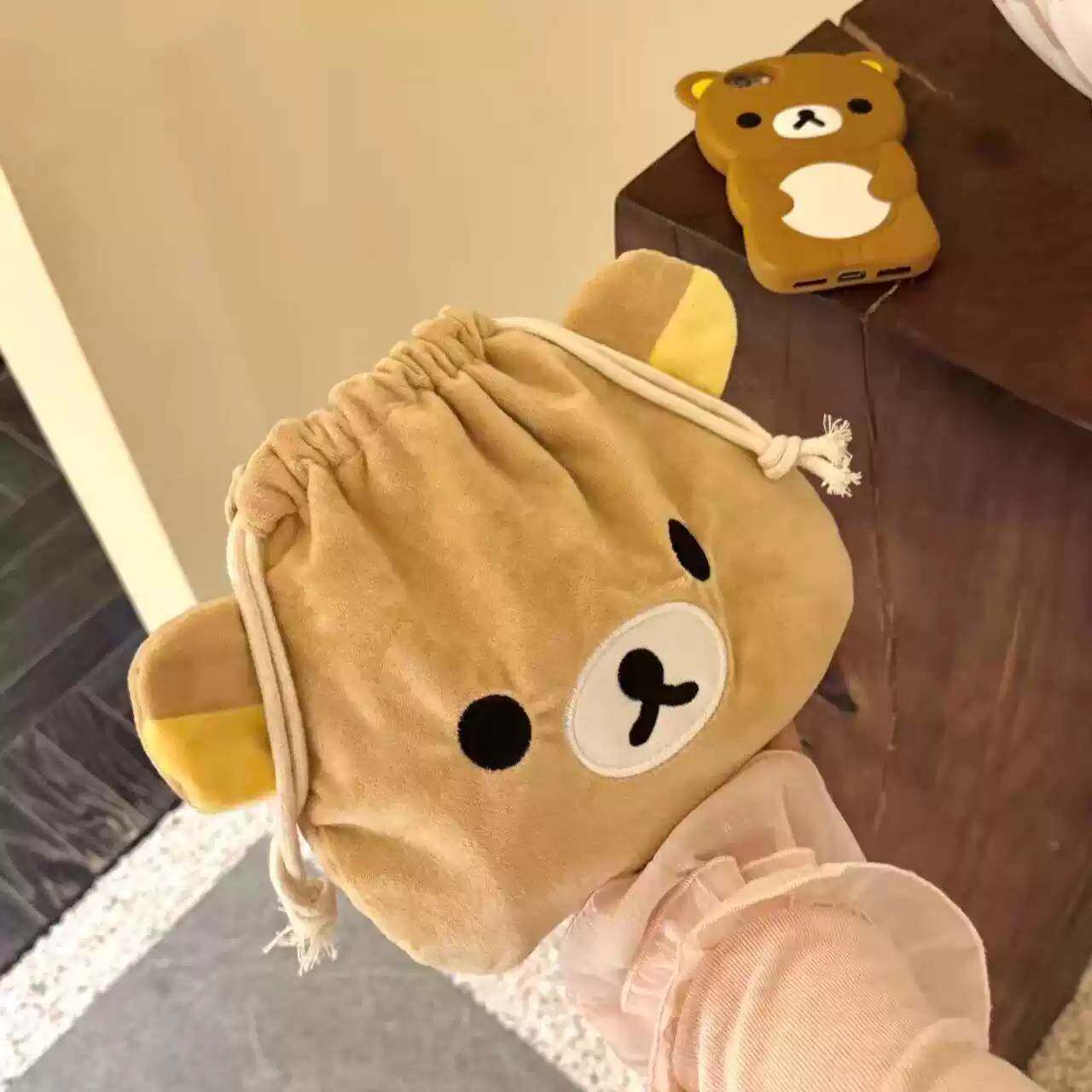 日系可爱轻松熊抽绳束口袋卡通大