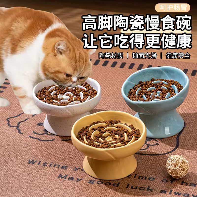 慢食碗陶瓷防打翻高脚狗猫食盆
