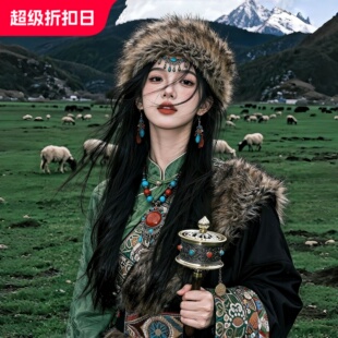 藏族风格女装绿色上衣西藏少数民族旅拍写真显白服套装田曦薇同款