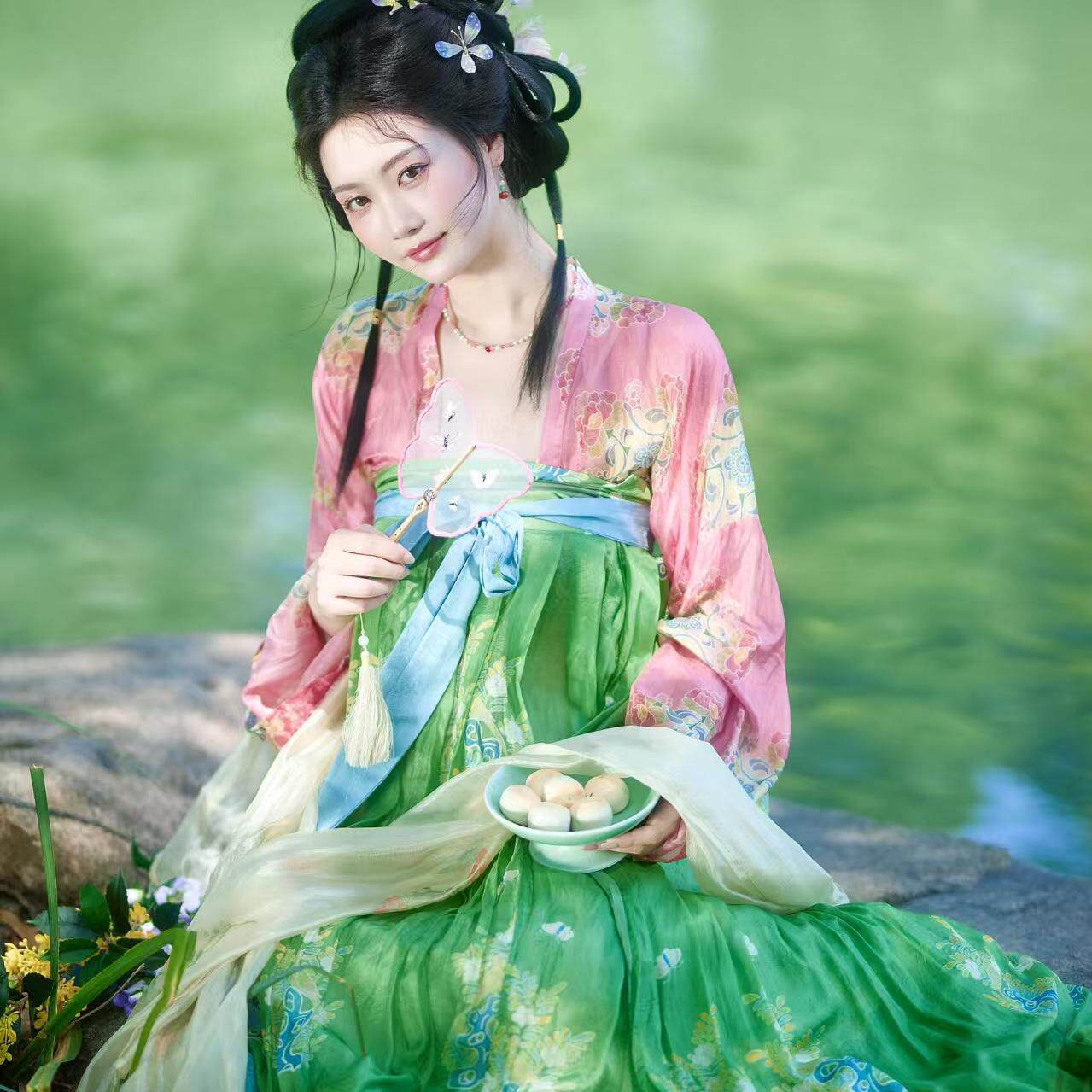 汉服女新款中国风唐朝一片式齐胸襦裙古风端午连衣裙仙女古装裙子