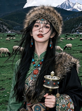 藏族风格女装绿色上衣西藏少数民族旅拍写真显白服套装田曦薇同款