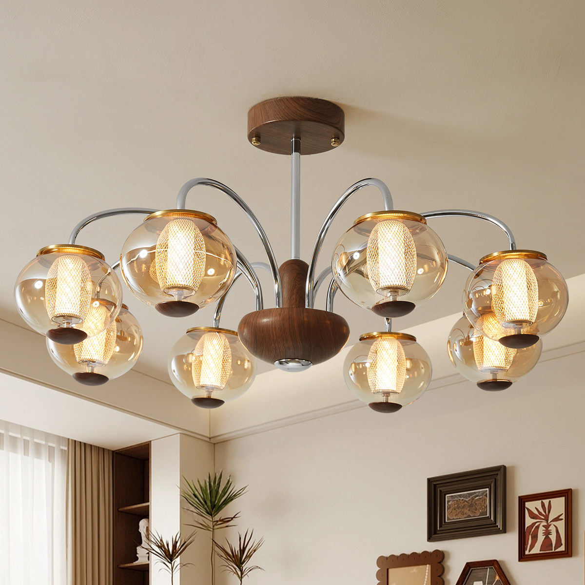 法式中古风客厅吊灯vintage复古餐厅灯胡桃木色护眼书房卧室灯具,家装灯饰光源,客厅吊灯,淘宝优惠券,粉丝福利购,淘宝优惠卷