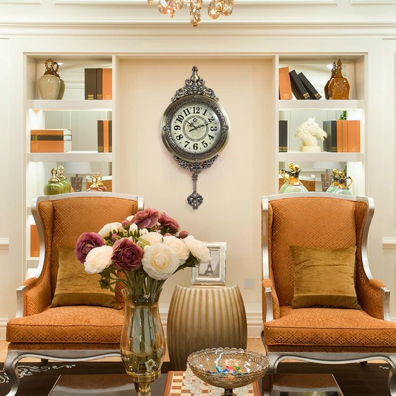 时尚纯铜轻奢创意挂钟欧式壁钟装饰挂表美式时钟墙上客厅家用钟表