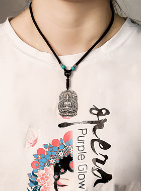 纯银千手观音吊坠鼠本命年守护神时尚复古情侣款项链民族风