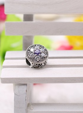PW212 紫色花朵纯银螺纹珠子DIY银珠时尚男女礼物流行饰品