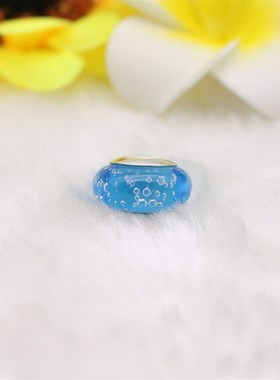 PL081 蓝色海洋派泡琉璃珠 925纯银琉璃珠串饰DIY串珠女手錬散珠