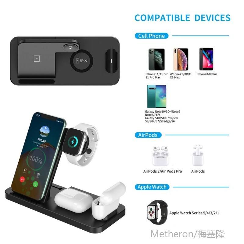 15W Qi Wireless Charger 4 in 1 Fast Charging Station for App