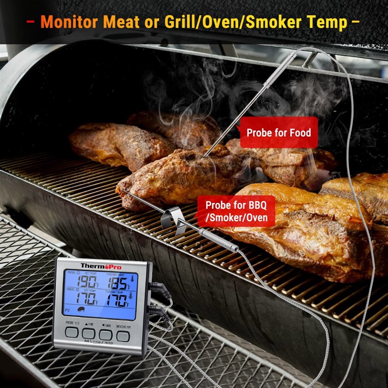 TP17 Dual Probe Outdoor Cooking Meat Thermometer Large LCD B