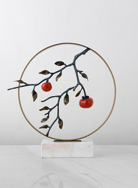 新中式黄铜喜柿创意摆件客厅玄关餐厅家居软装送礼乔迁结婚礼物