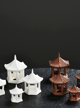 中式小亭子凉亭陶瓷家居摆件禅意盆景造景茶桌桌面装饰品茶道摆设