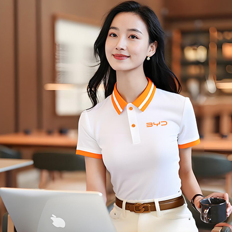 橘色polo衫定制工作服夏季企业团体4s店T恤团建文化短袖工装logo